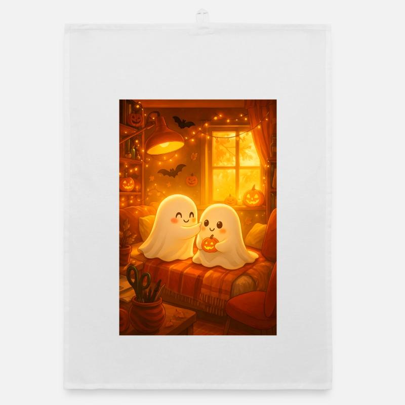 Cozy Halloween Ghosts in Autumn Organic dish towel