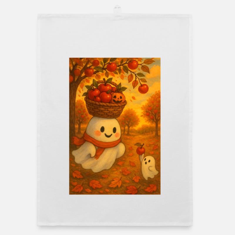 Halloween Geist mit Apfel Ernte Organic Geschirrtuch