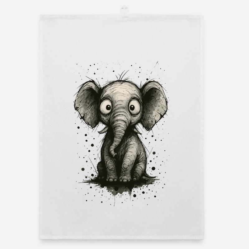 Funny elephant with big ears – comic strip splash Organic dish towel