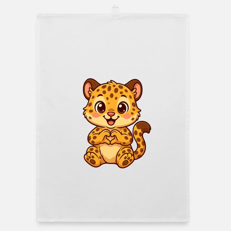 Cute leopard with heart hands Organic dish towel