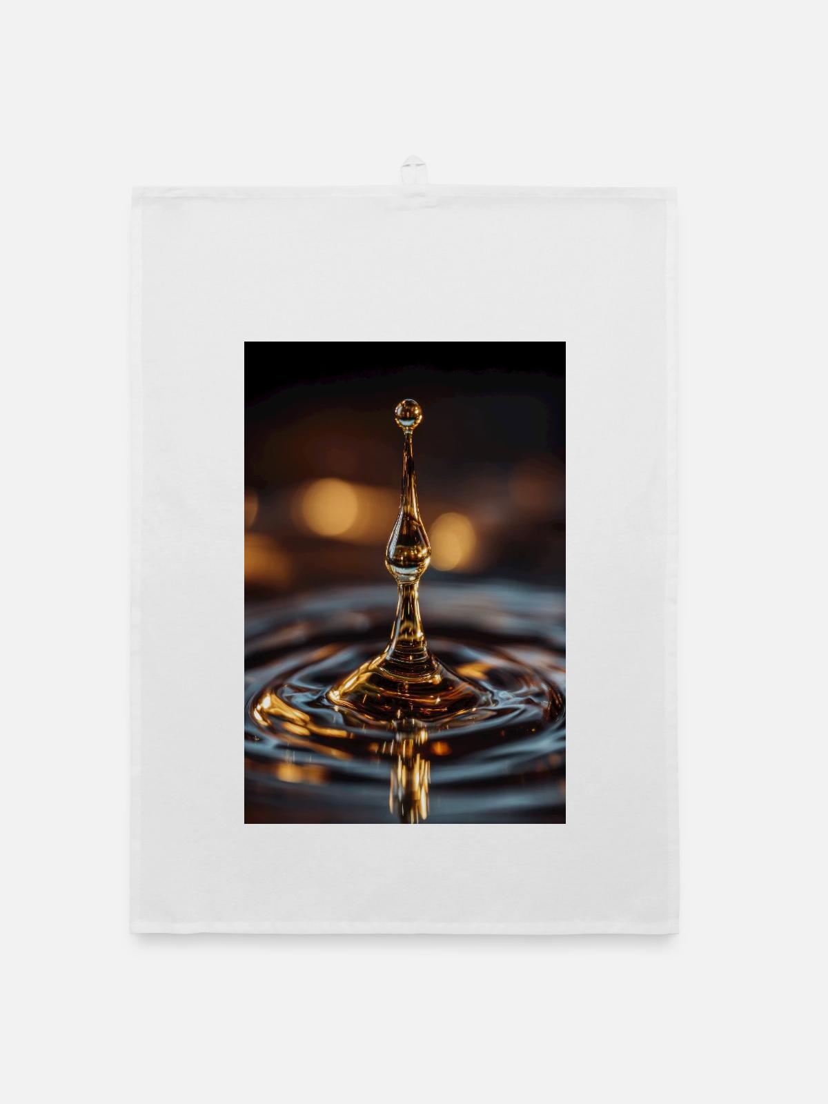 Goldener Wassertropfen-Spritzer - Organic Geschirrtuch - Weiß - Vorne