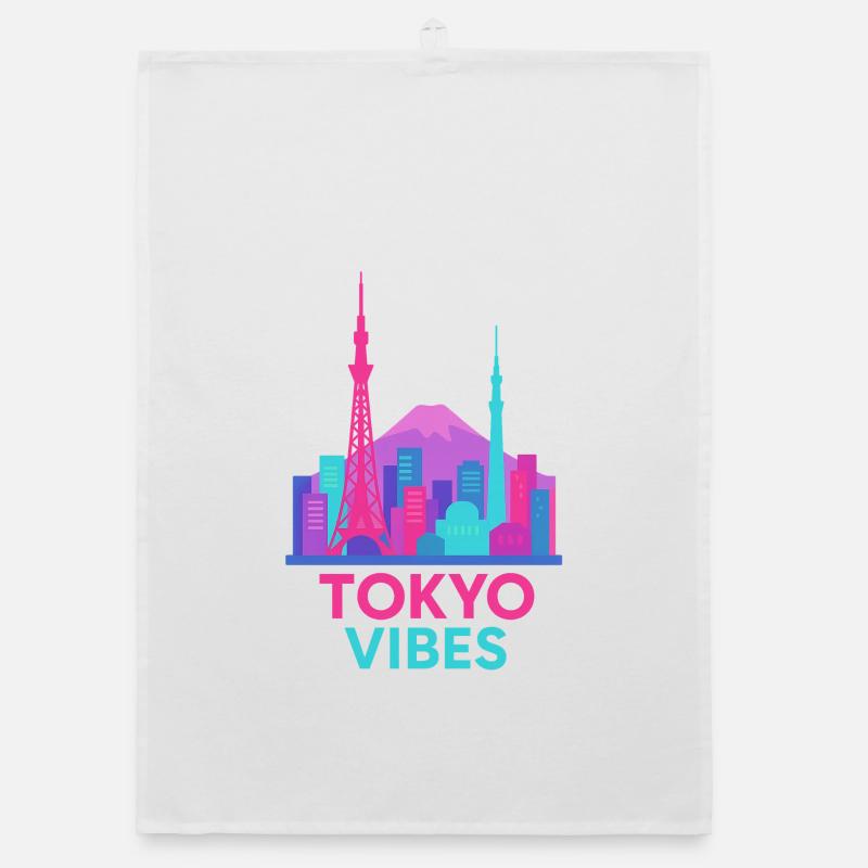 Tokyo Vibes Neon Skyline Silhouette Bright Colors Organic dish towel