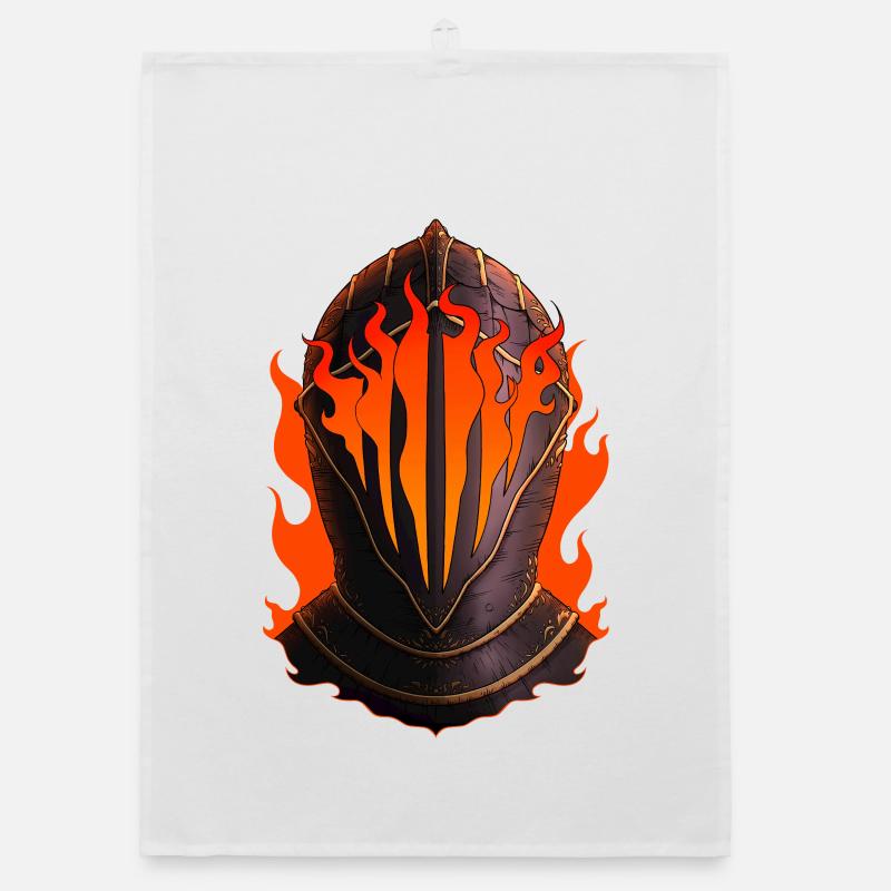 Flaming Knight Helmet Organic dish towel