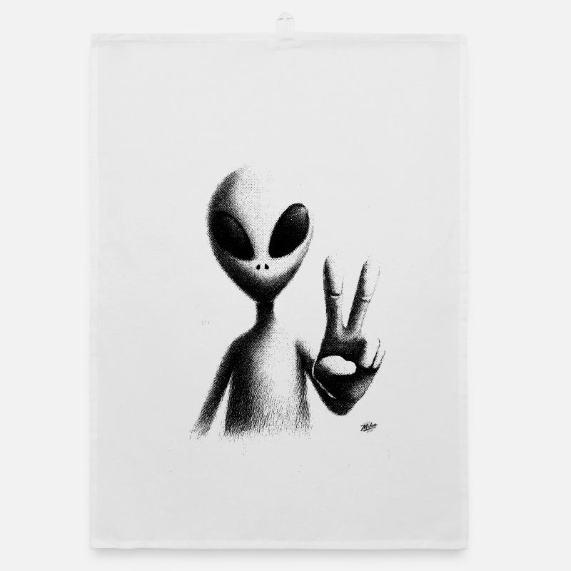 Alien Peace Gesture Organic dish towel