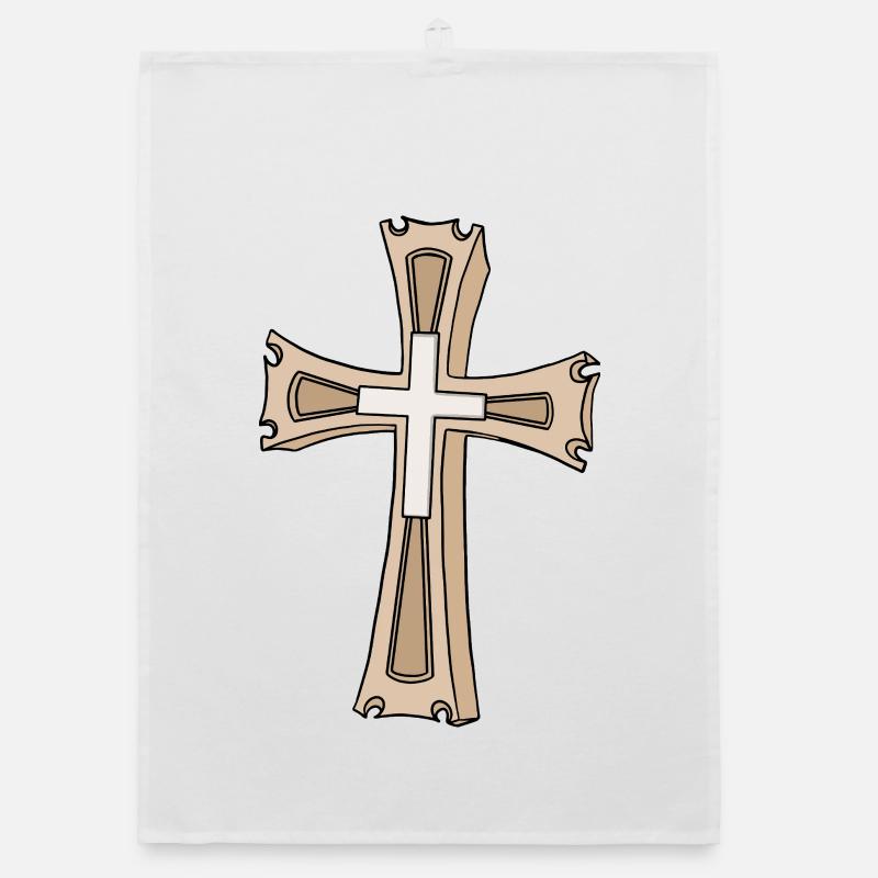 Écusson en forme de croix ornée - Torchon bio - blanc