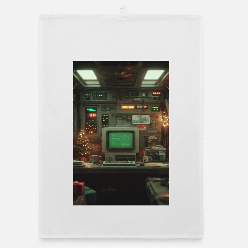 Retro Computer Console Holiday Glow Organic dish towel