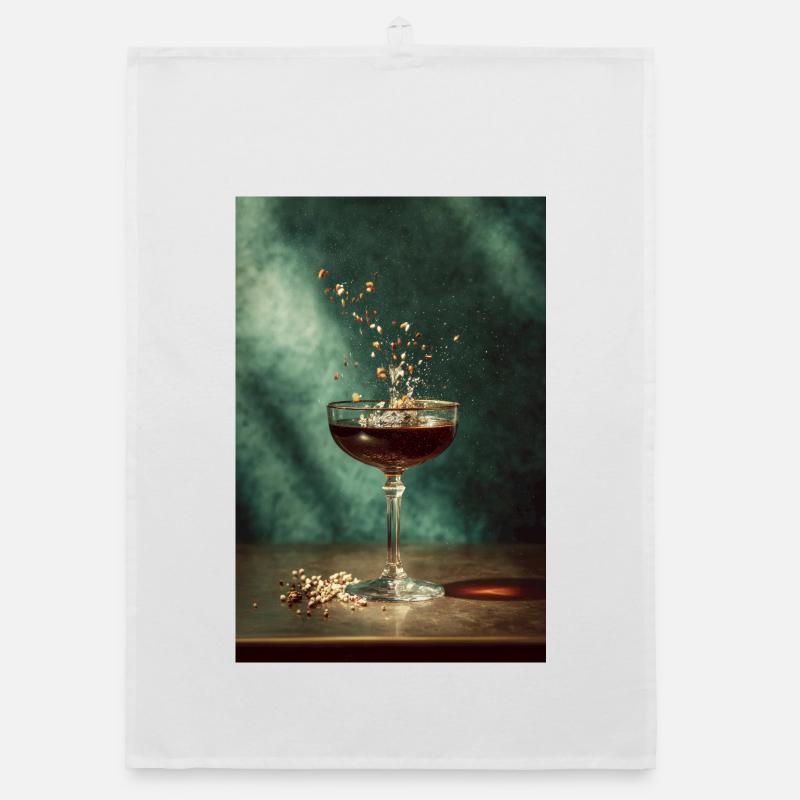 Emerald Splash Cocktail Vintage Art Organic dish towel