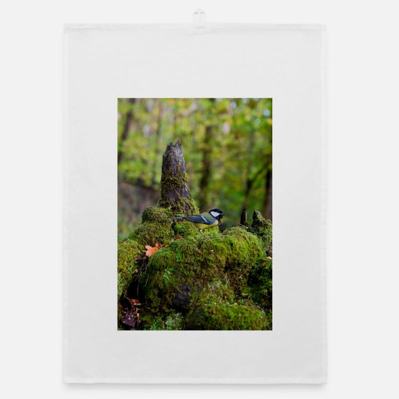 Mossy Forest Bird in Quiet Glade Organic dish towel
