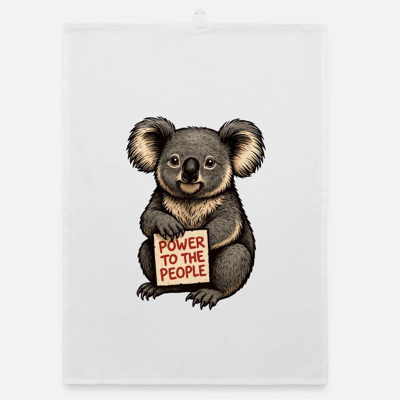 Koala mit Botschaft Power to the People - Organic Geschirrtuch - Weiß