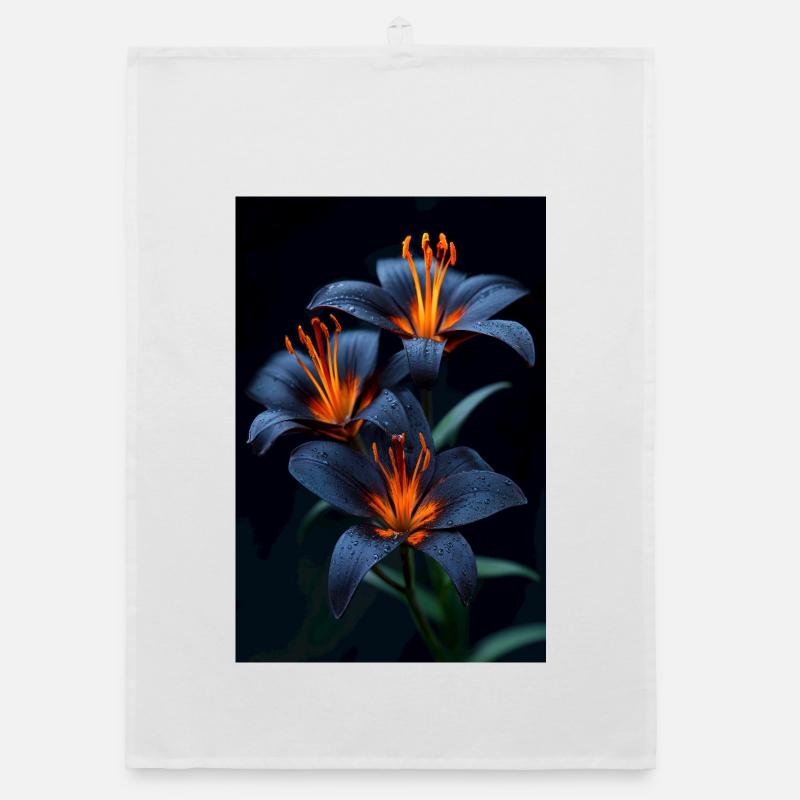 Lys bleus avec floraison nocturne centrale orange Torchon bio
