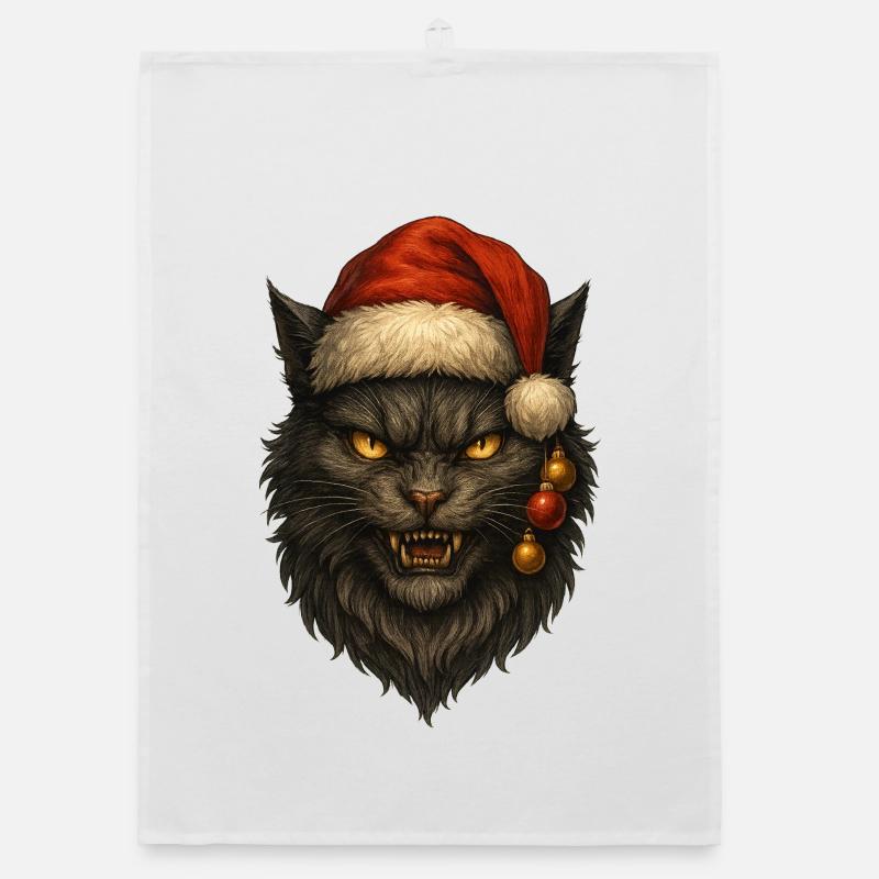Black Cat with Santa Hat Organic dish towel