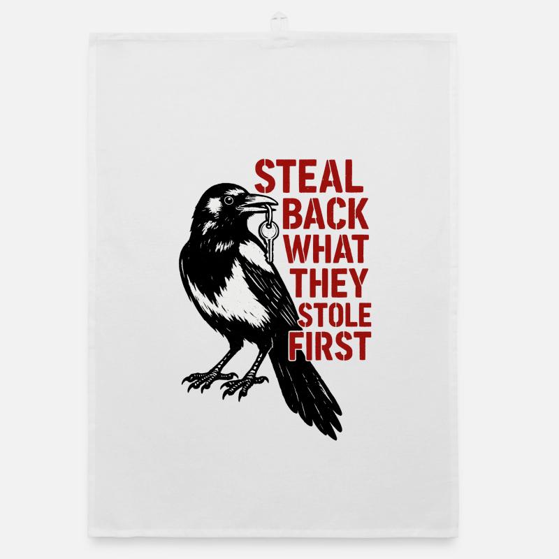 Magpie with Key Slogan Organic dish towel