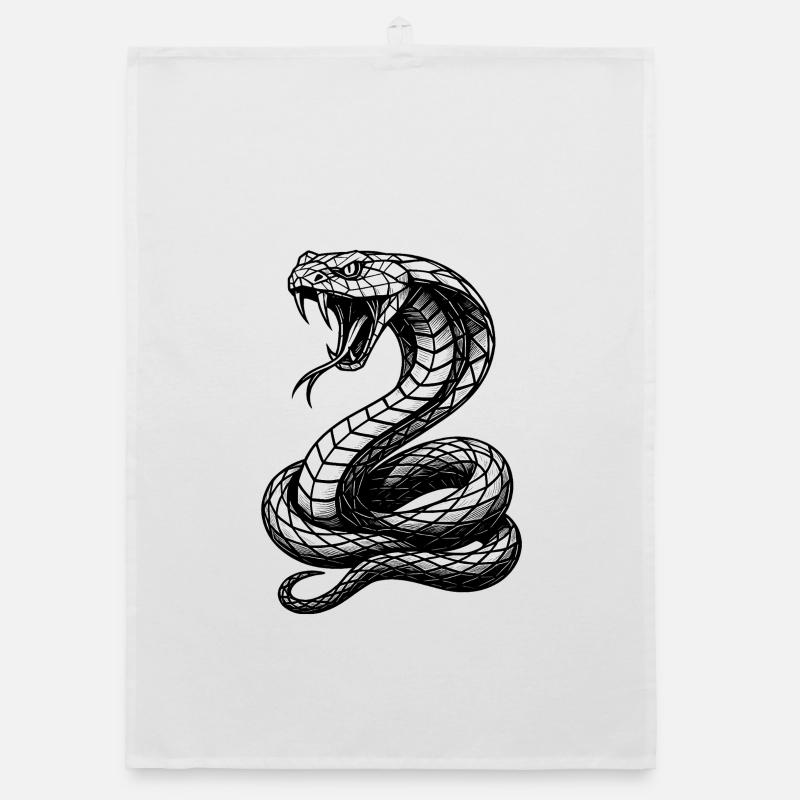 Black & White Cobra Line Art Organic dish towel