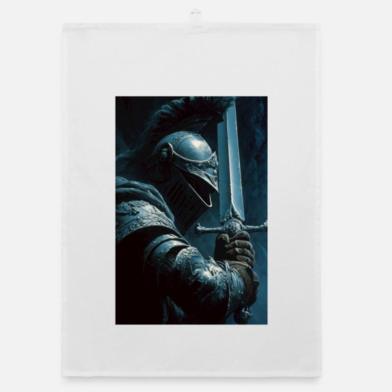 Dark Knight with Silver Sword Organic dish towel