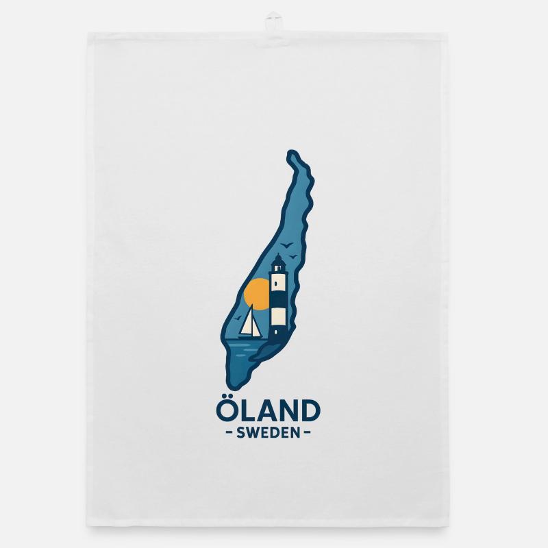 Phare d’Öland et coucher de soleil - Torchon bio - blanc