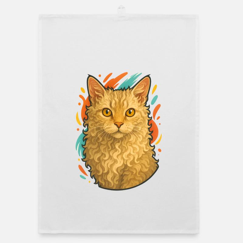 LaPerm cat with vibrant background Organic dish towel