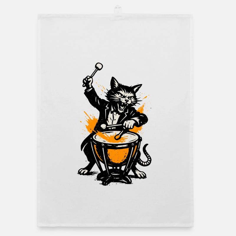 Cat Ribbon Drum Hero in Comic Style Organic dish towel