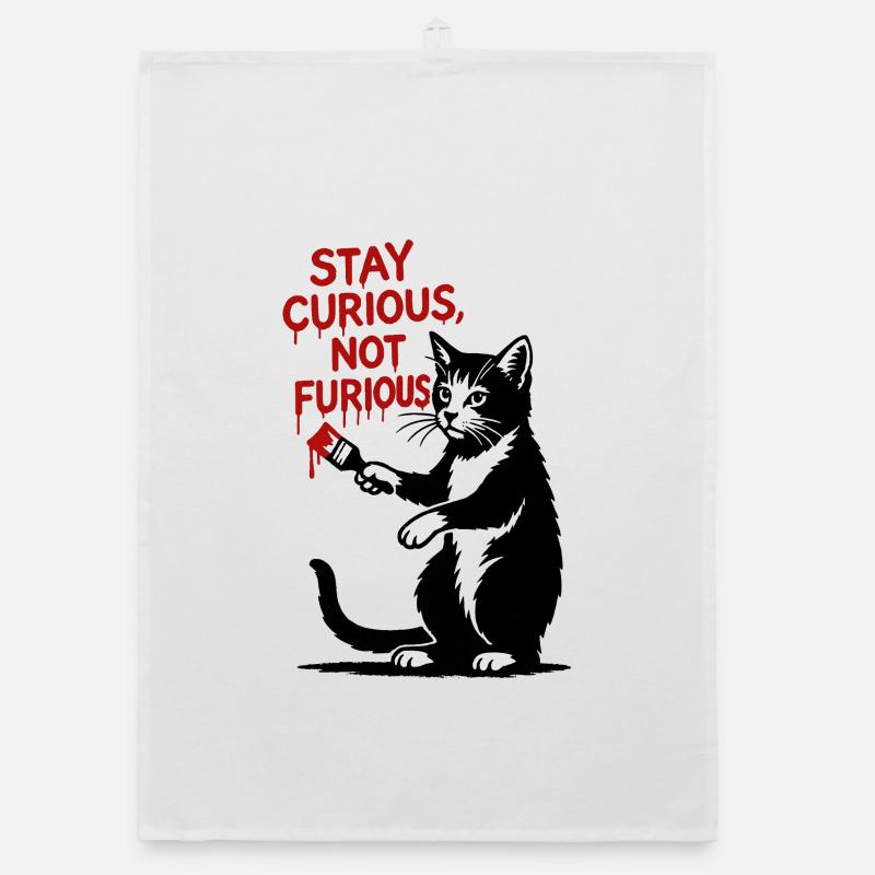 Estampe d’art de chat curieux Torchon bio