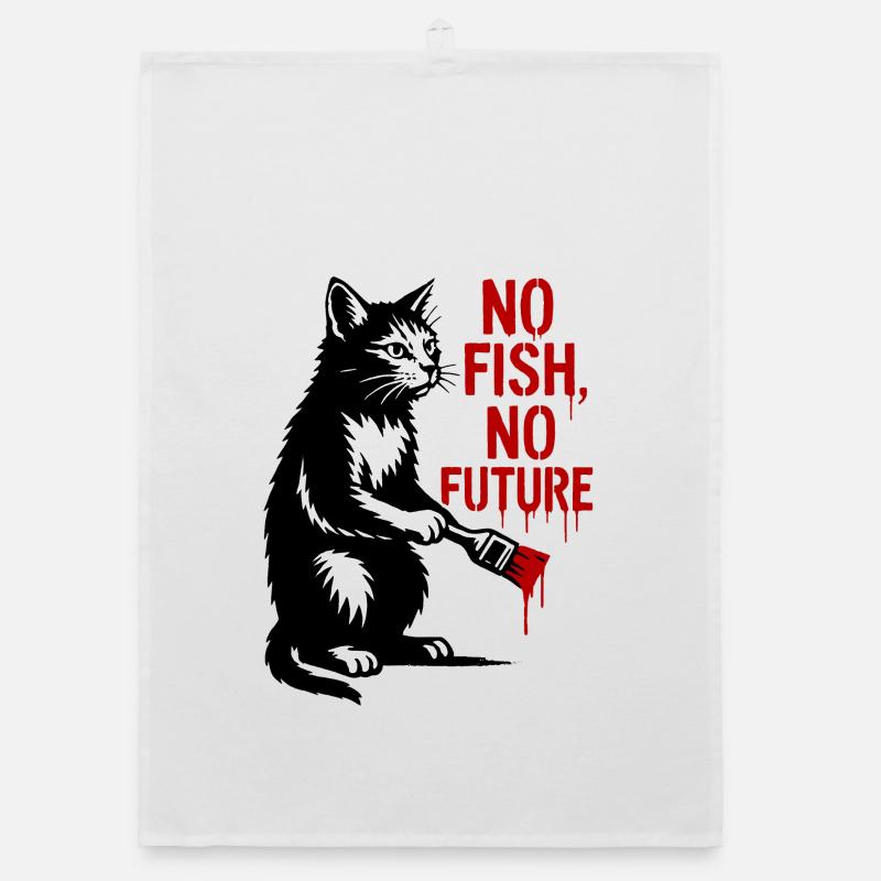No Fish No Future Katze Graffiti Organic Geschirrtuch