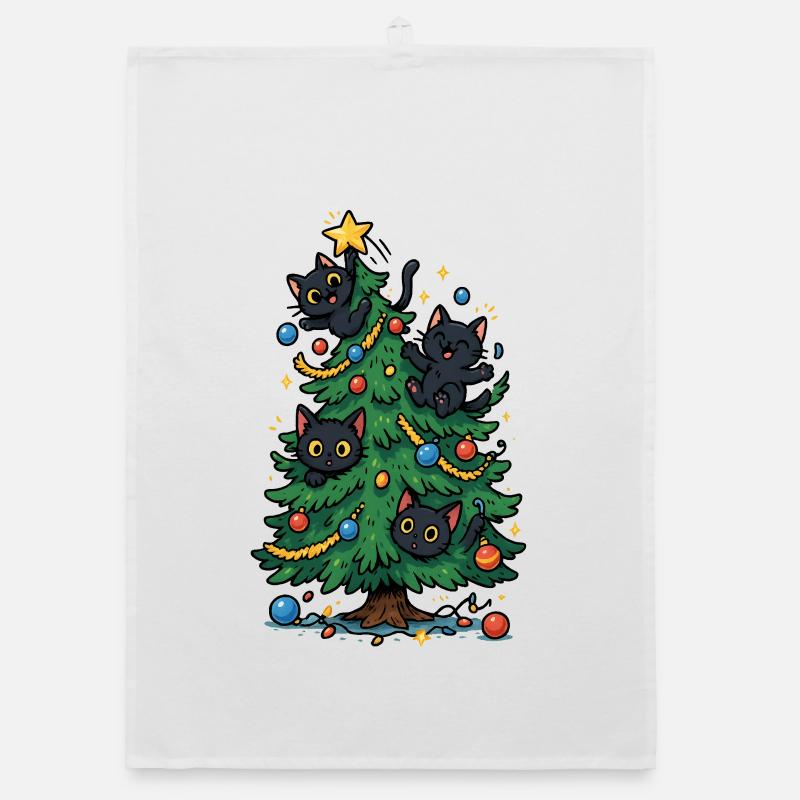 Weihnachtsbaum mit Katzen - Organic Geschirrtuch - Weiß