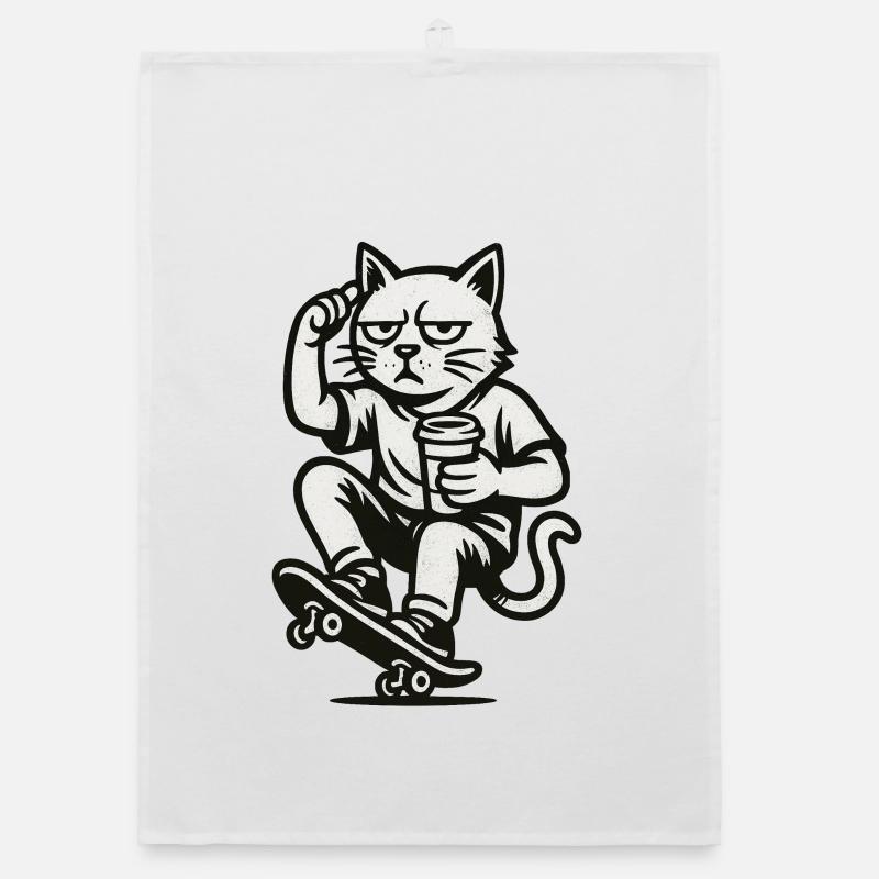 Grim Skate Cat Organic dish towel