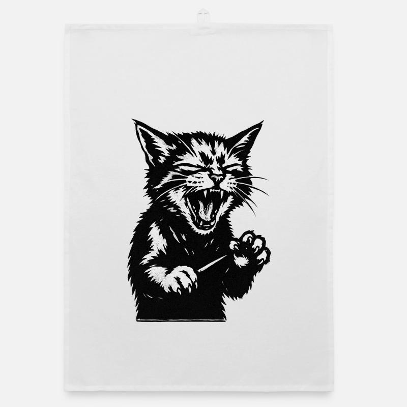 Screaming cat silhouette Organic dish towel