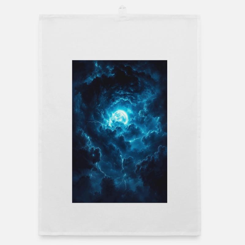 Ciel bleu avec Lune en tempête Torchon bio