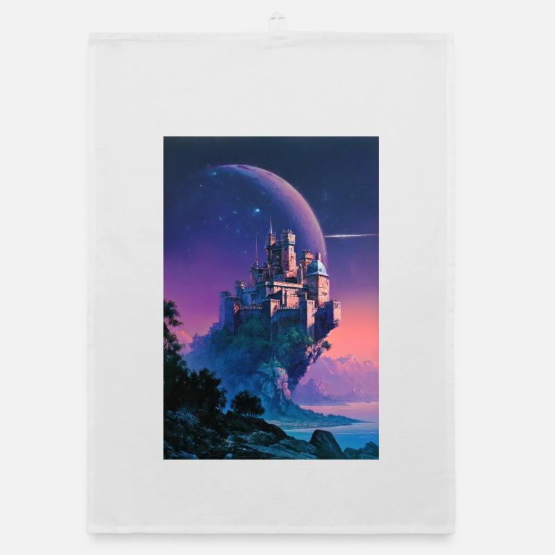 Moonlit Castle Over Nebula Isle Organic dish towel