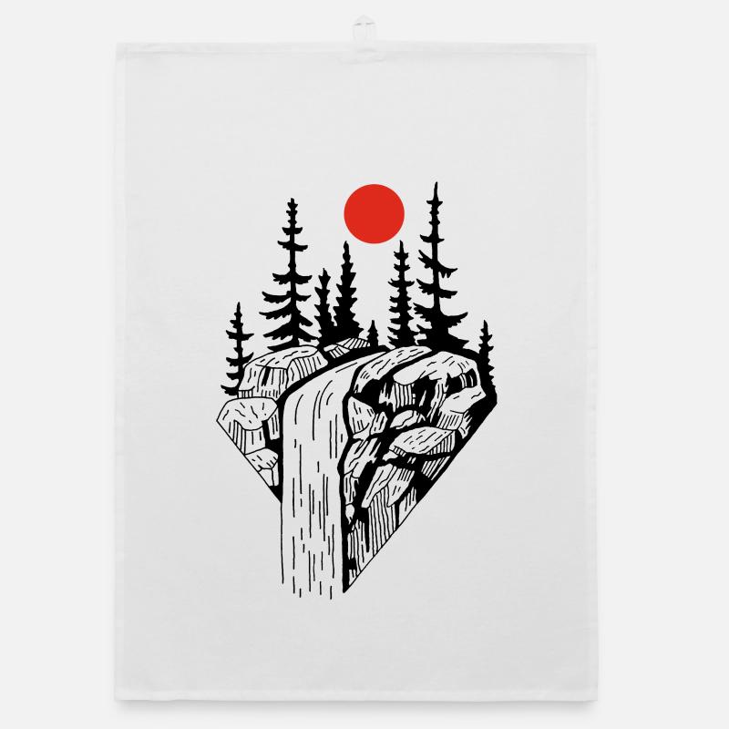 Die rote Sonne und der schwarze Wasserfall Organic Geschirrtuch