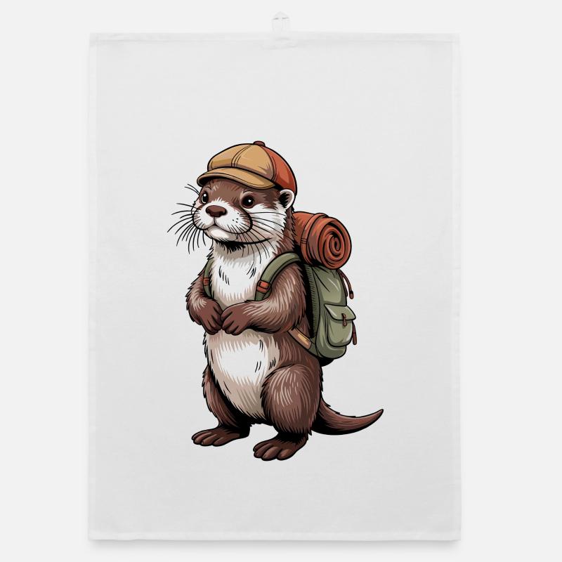Otter Wanderer mit Rucksack - Organic Geschirrtuch - Weiß