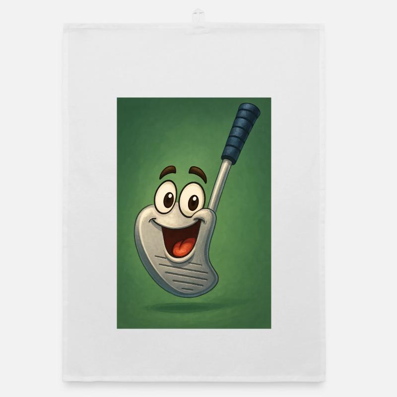 Glücklicher Golfschläger mit Gesicht Organic Geschirrtuch