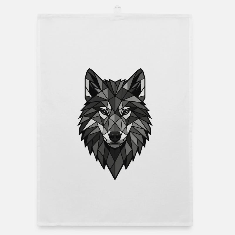 Geometrischer Wolfenkopf Grau Organic Geschirrtuch