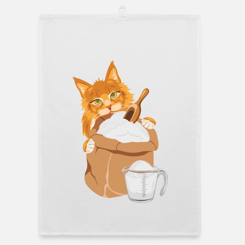 Ginger cat is peeking out from behind the bag Organic dish towel