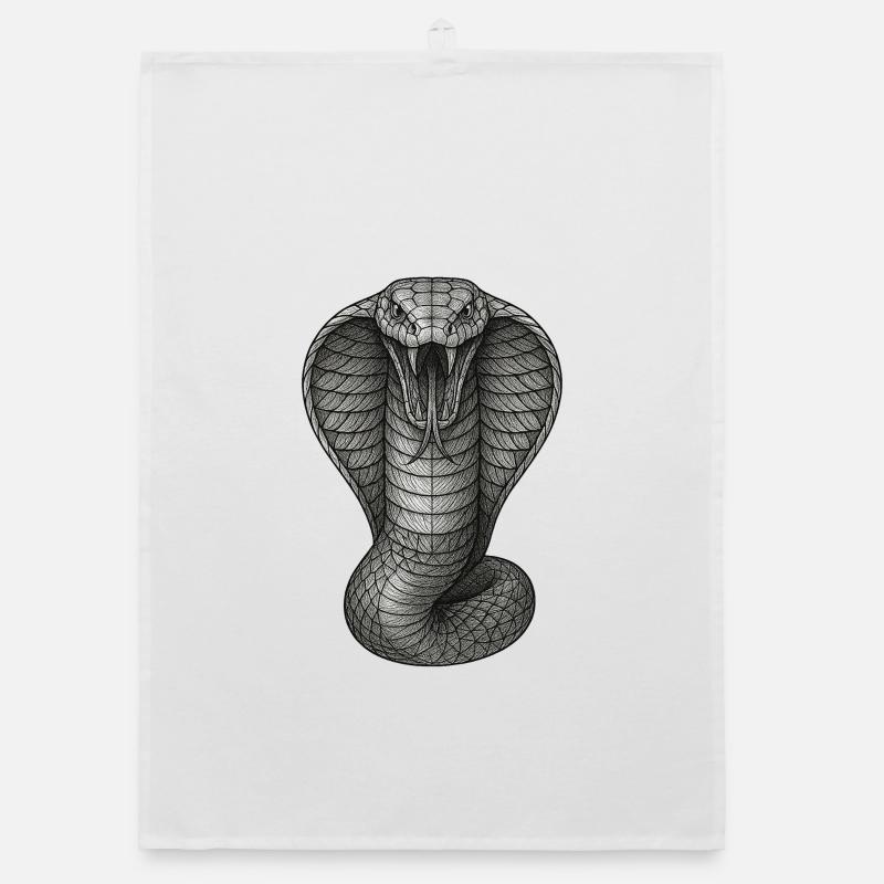 Kobra Graphitlinien-Illustration - Organic Geschirrtuch - Weiß