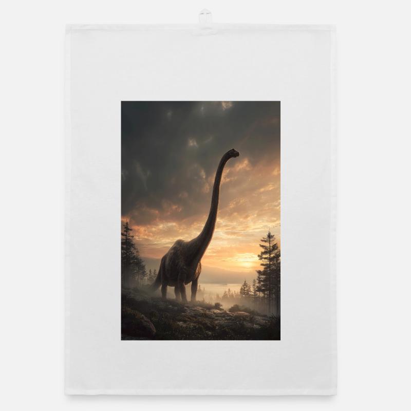 Brachiosaurus at Sunset Forest Organic dish towel