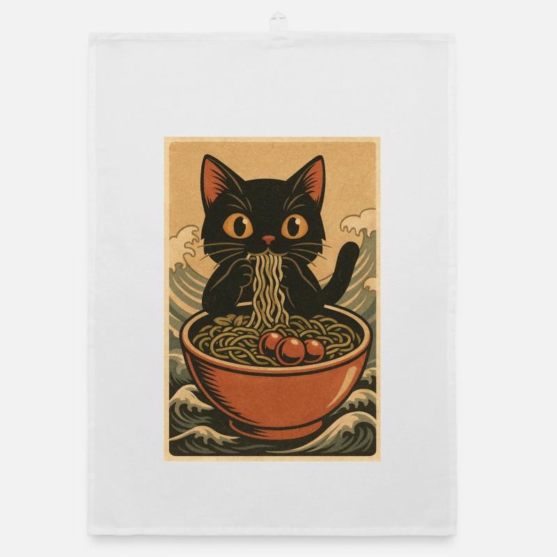 Cat Noodle Bowl in Ocean Waves, Cats  Organic dish towel