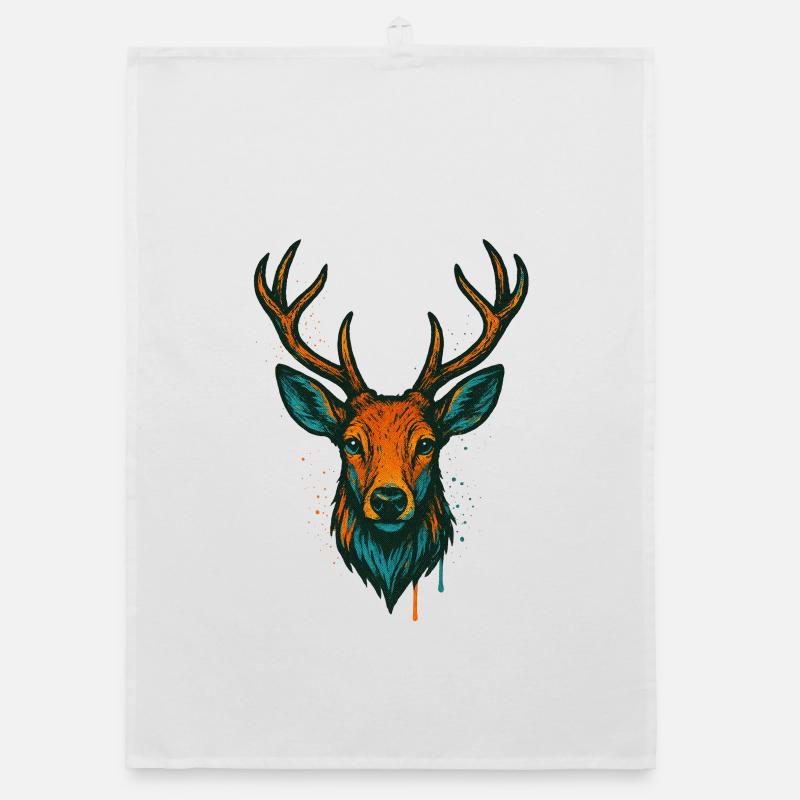 Deer Head Neon Art Organic dish towel