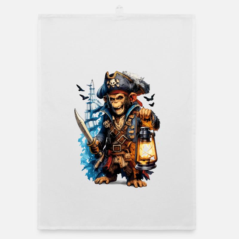 Singe pirate avec lanterne et épée Torchon bio
