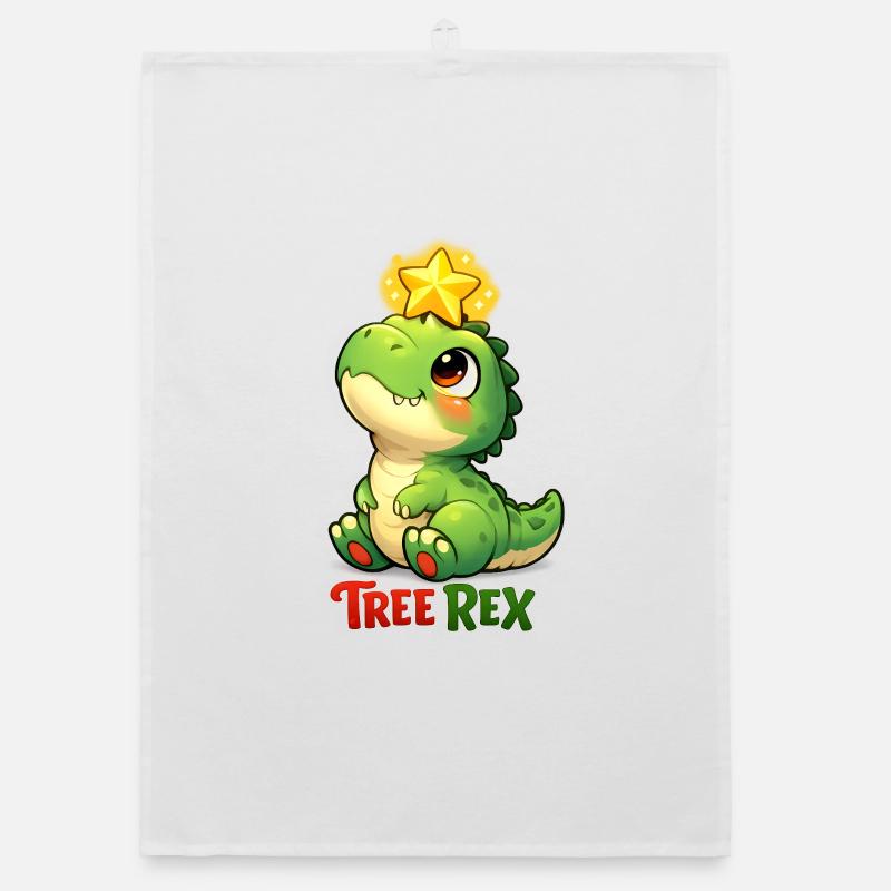 Tree Rex mit Lichterkette und Geschenk Weihnachten Organic Geschirrtuch