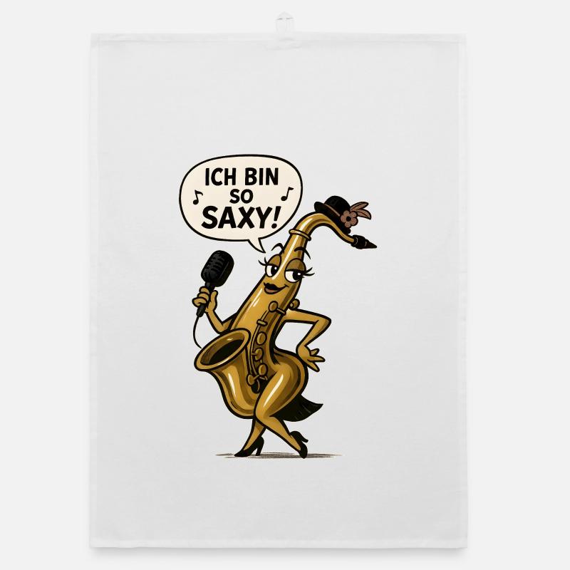 Ich bin so Saxy – Saxophon Diva - Organic Geschirrtuch - Weiß