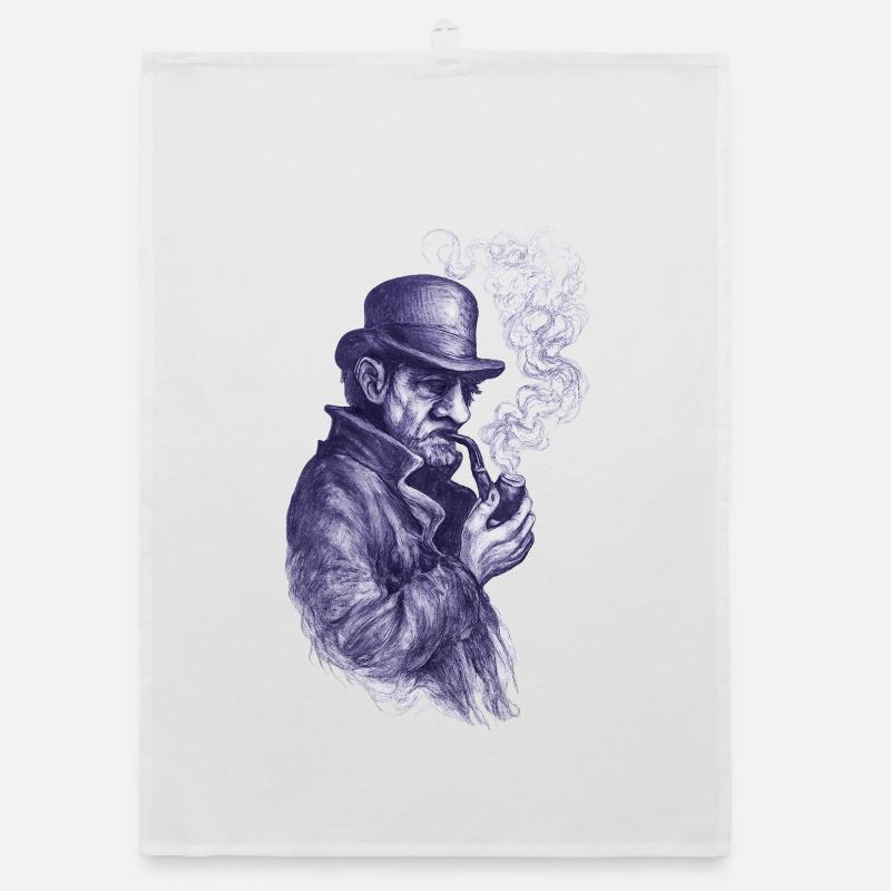 Pipe Smoker Detective in the Shadows Organic dish towel