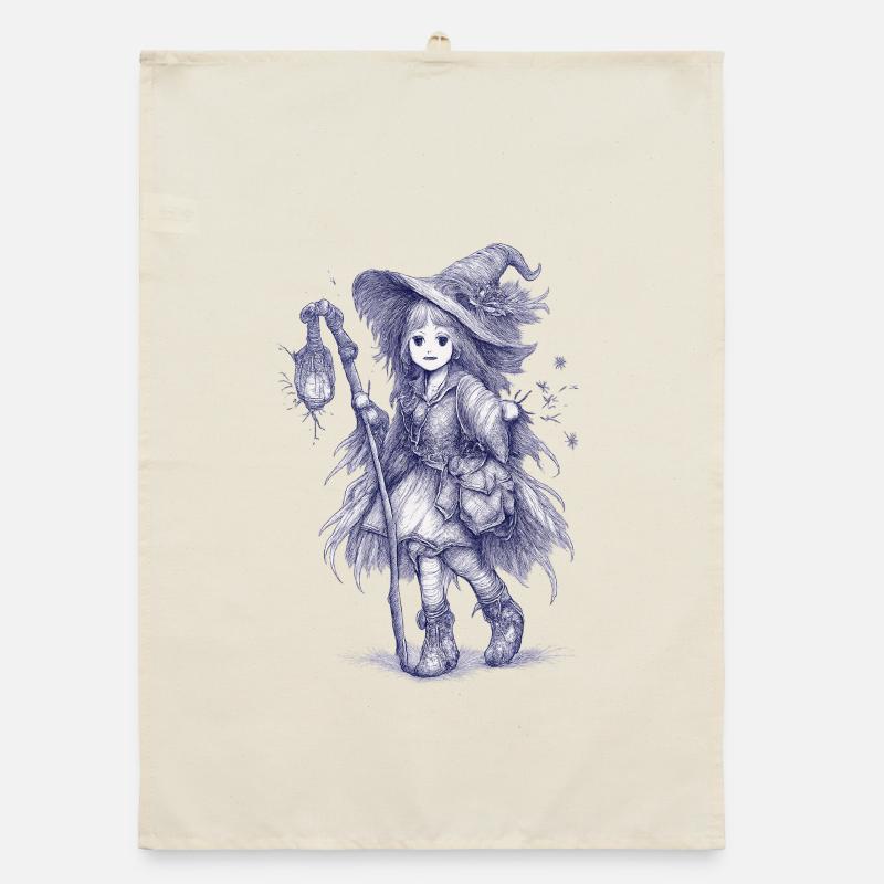Forest Witch with Lantern Organic dish towel