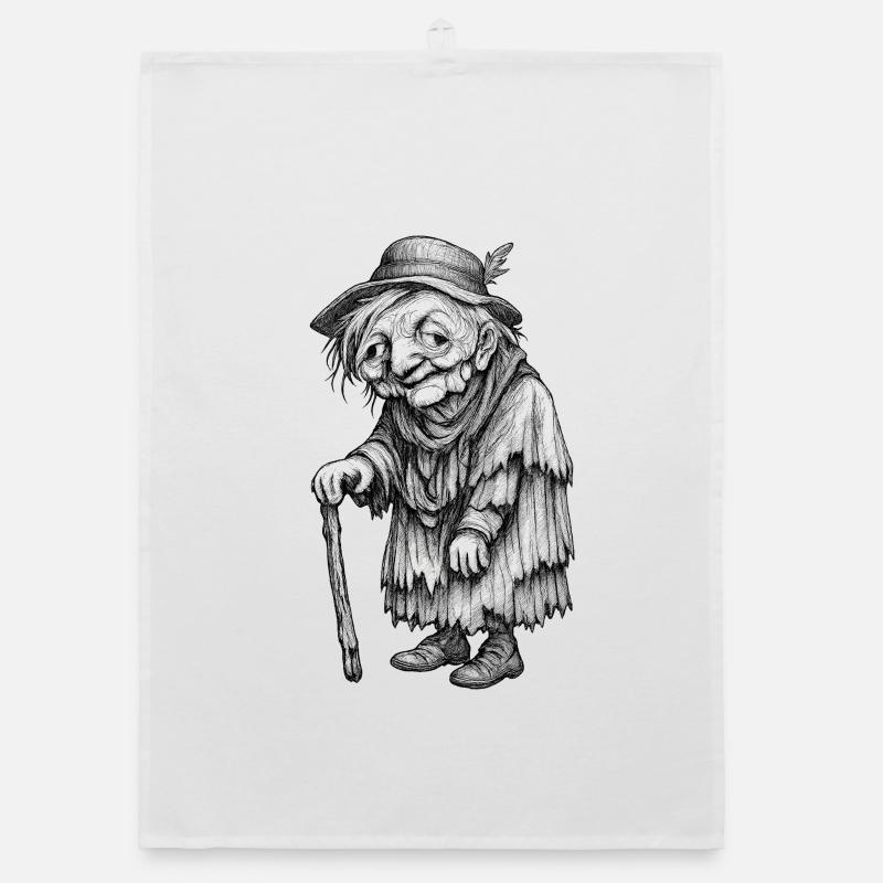 Alte Wanderin mit Stab | Omas Lumpen Organic Geschirrtuch