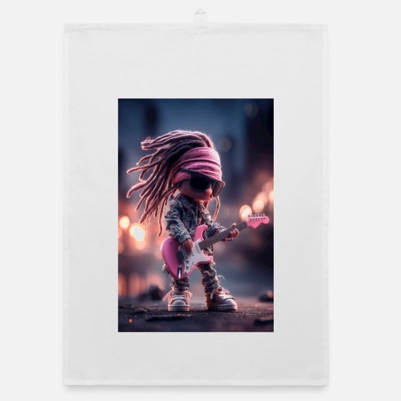 Dreadlock Doll Rocker auf rosa Gitarre Organic Geschirrtuch