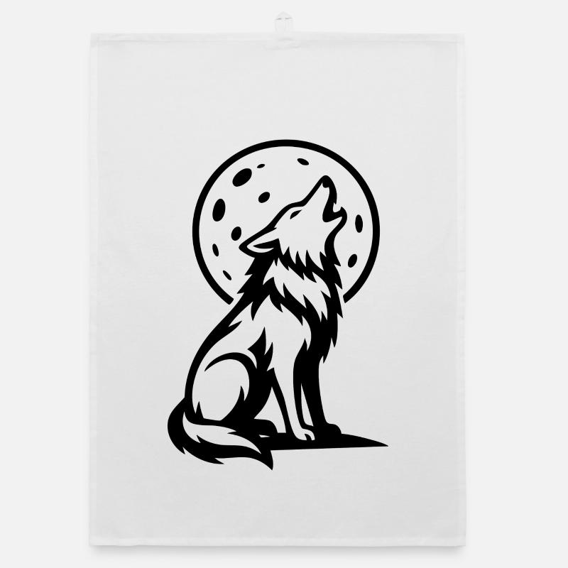 Loup qui hurle à la pleine lune - Torchon bio - blanc