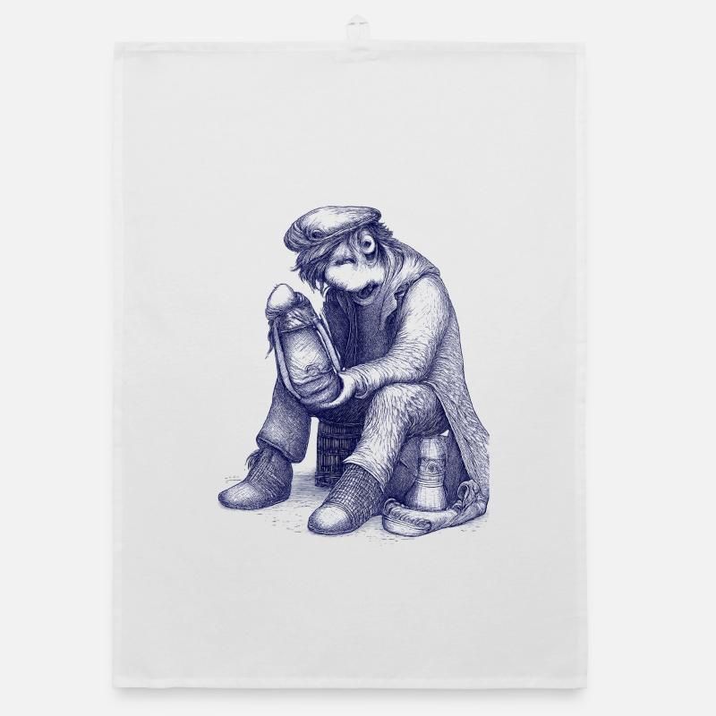 Sad | Hand Painted Drawing Ballpoint Pen Organic dish towel