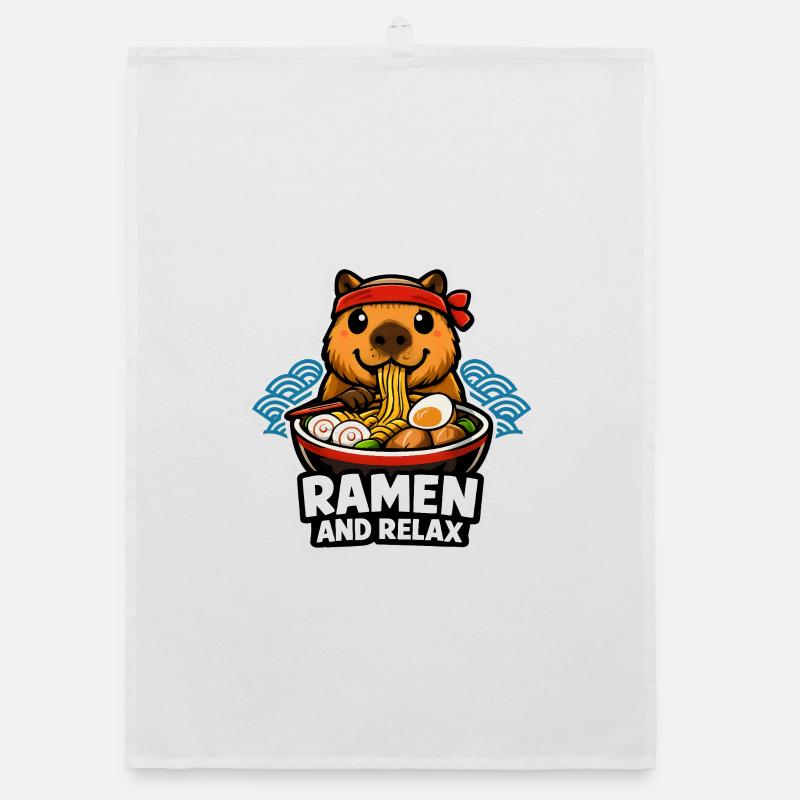 Ramen et capybara relaxant Torchon bio