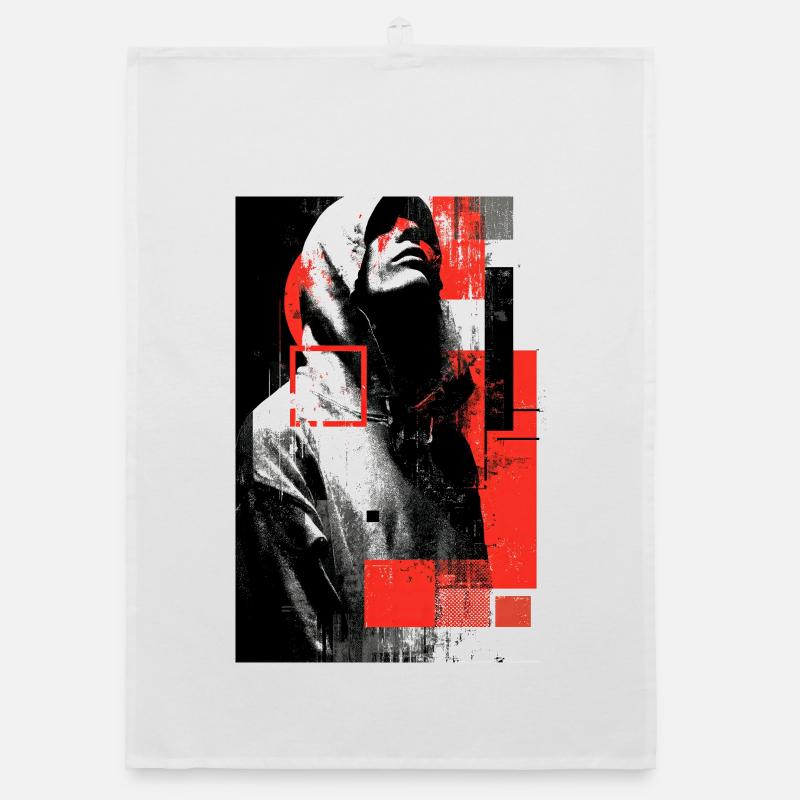 Glitch face in red gloss Organic dish towel