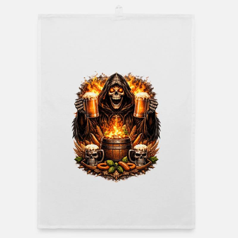 Grim Reaper at the fire barrel Organic dish towel
