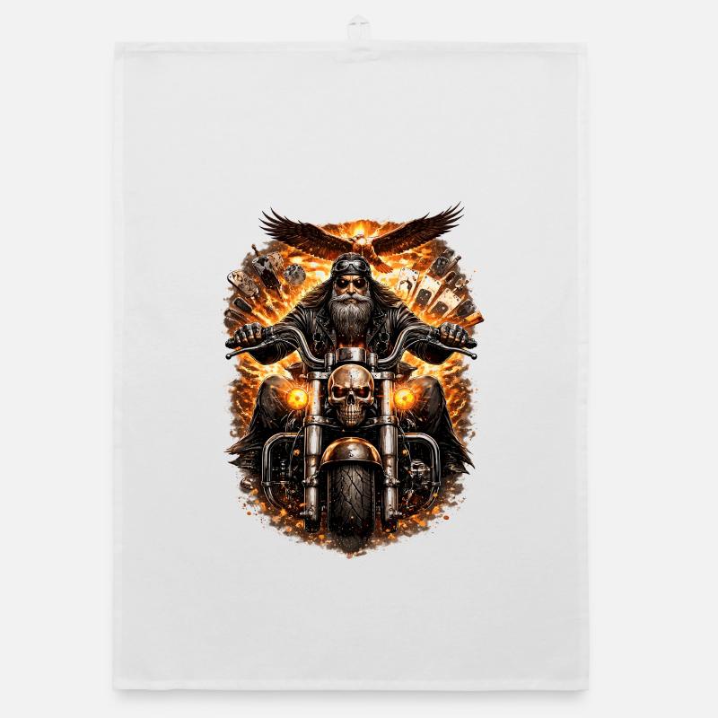 Flaming Skull Biker Organic dish towel